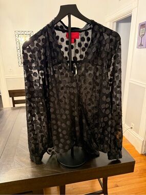 🖤 Chic & Sheer! Jennifer Lopez Black Polka Dot Blouse